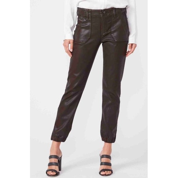 PAIGE Mayslie Jogger Pants Coated Faux Leather Slim Fit Jeans Size 29 Brown